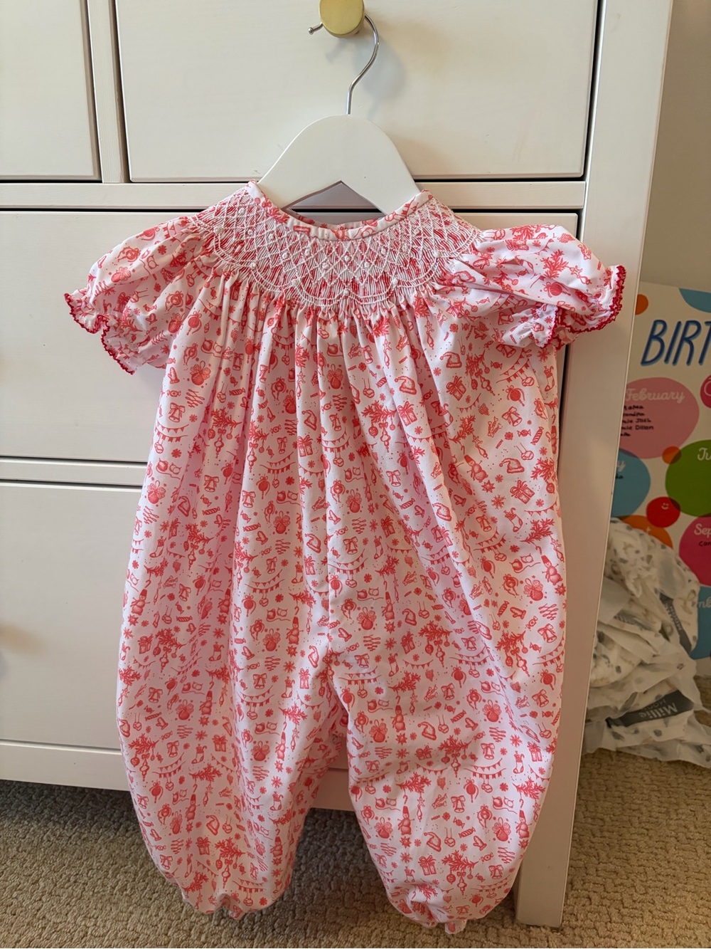 Classic Whimsy Christmas Smocked Romper 18 Months Holiday Bubble